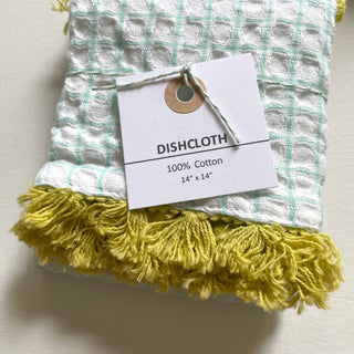 100% cotton waffle square bright fringe kitchen dishcloth