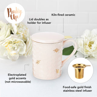 Annette™ 3D Ceramic Mug with Infuser Honeycomb Bee Happy