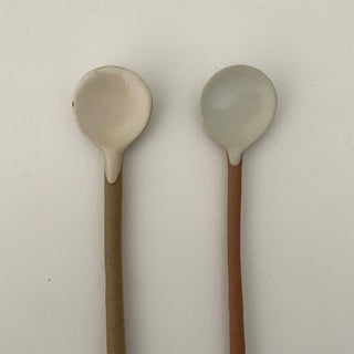 Colored small handmade pottery spoon - grey