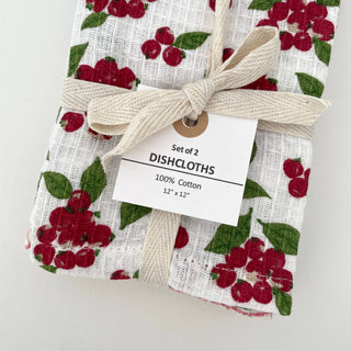 100% cotton cranberry plaid kitchen dishcloths - set of 2