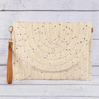 Straw Woven Gold Accents Clutch Bag