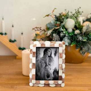 Picture Frame Scalloped Art Brown & White 5x7 Inch