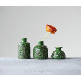 Embossed Stoneware Vases, Set of 3