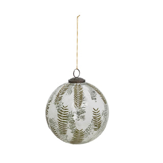 5" Round Hand-Blown Glass Ball Ornament with Embedded Natural Botanical